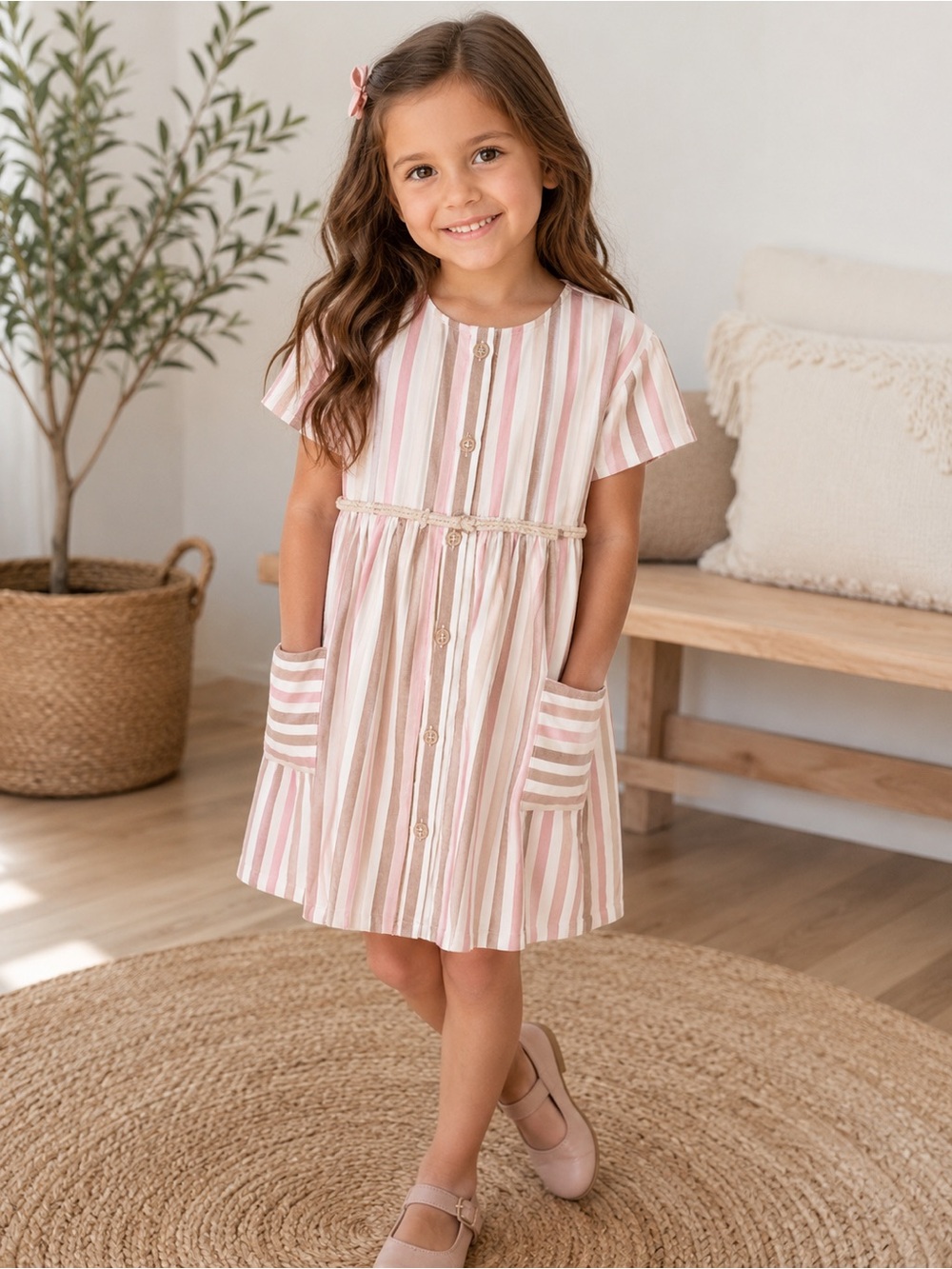 Mayoral Pink and White Striped Casual Dress